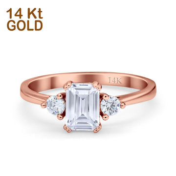 14K Rose Gold Emerald Cut Wedding Engagement Ring Simulated CZ Size-7